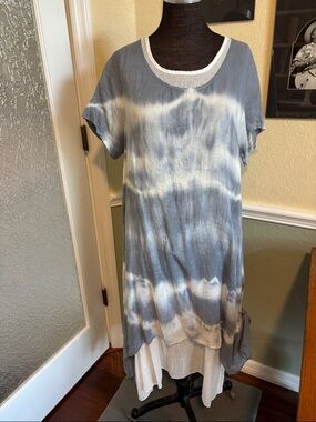 Angela Mara Washed Blue Tie-Dye Layered combo Women's Dress S. NWT